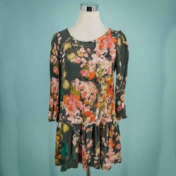 Meadow Rue Anthropologie Size 6 Minutiae Floral Keyhole Long Sleeve Tunic Dress - Picture 1 of 8